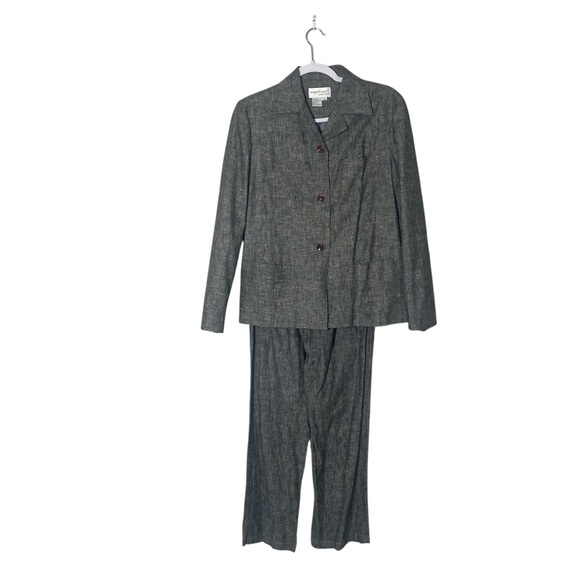 Vintage Newport News Linen/Cotton Blend Dark Gray Blazer/Pants Suit Set - Picture 1 of 16